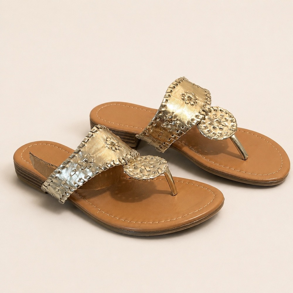 Altar'd State Metallic Gold Floral Thong Sandals 6 Resort Festival Artisan Vacay